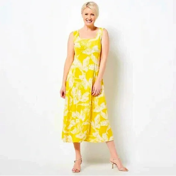 Susan Graver Yellow and White Floral Midi Dress - Picture 1 of 4